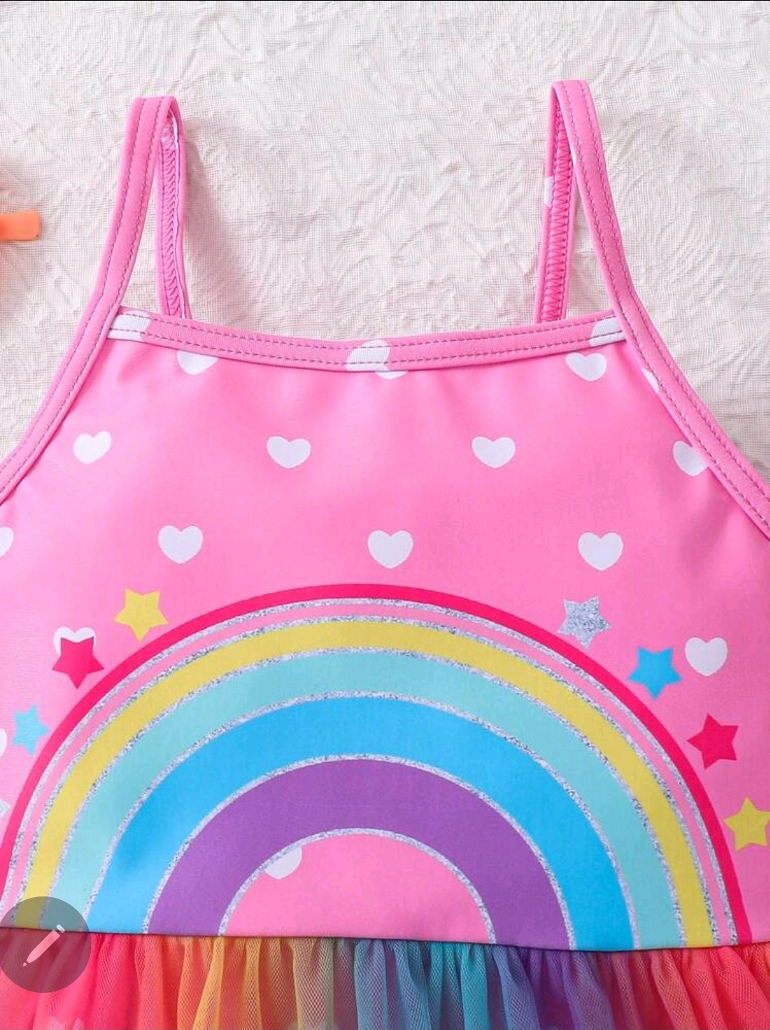Kids Rainbow Pattern Patchwork Net Yarn One-Piece Swimsuit For Young Girls, Kids, KSW-002