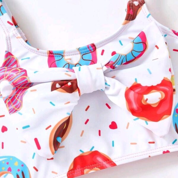 Kids 2pcs/Set Toddler Young Girl Donut Print Bow Decor Tankini Swimwear, Kids, KSW-003