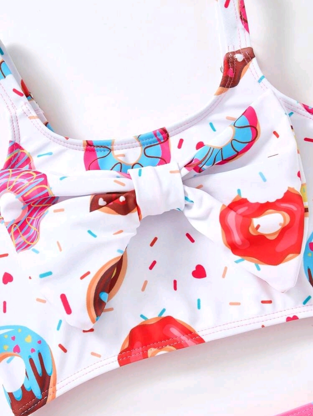 Kids 2pcs/Set Toddler Young Girl Donut Print Bow Decor Tankini Swimwear, Kids, KSW-003