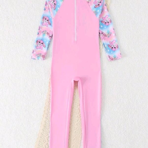 Girls Cartoon Character Stitch Long Sleeve Swimsuit, Long Pants Swimwear Set Kids, KSW-005