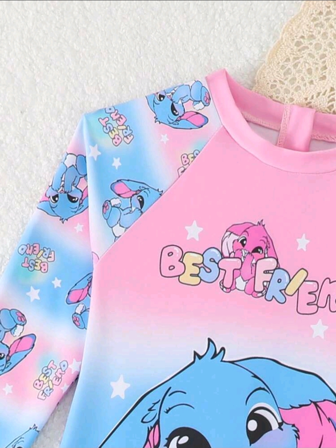 Girls Cartoon Character Stitch Long Sleeve Swimsuit, Long Pants Swimwear Set Kids, KSW-005