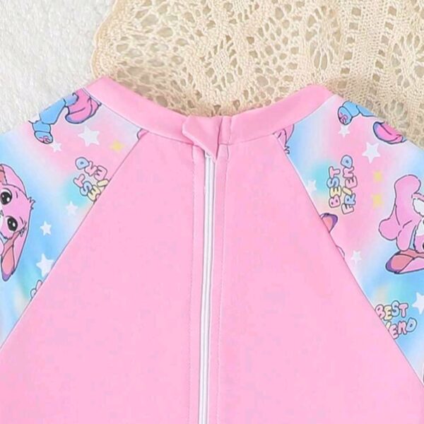 Girls Cartoon Character Stitch Long Sleeve Swimsuit, Long Pants Swimwear Set Kids, KSW-005