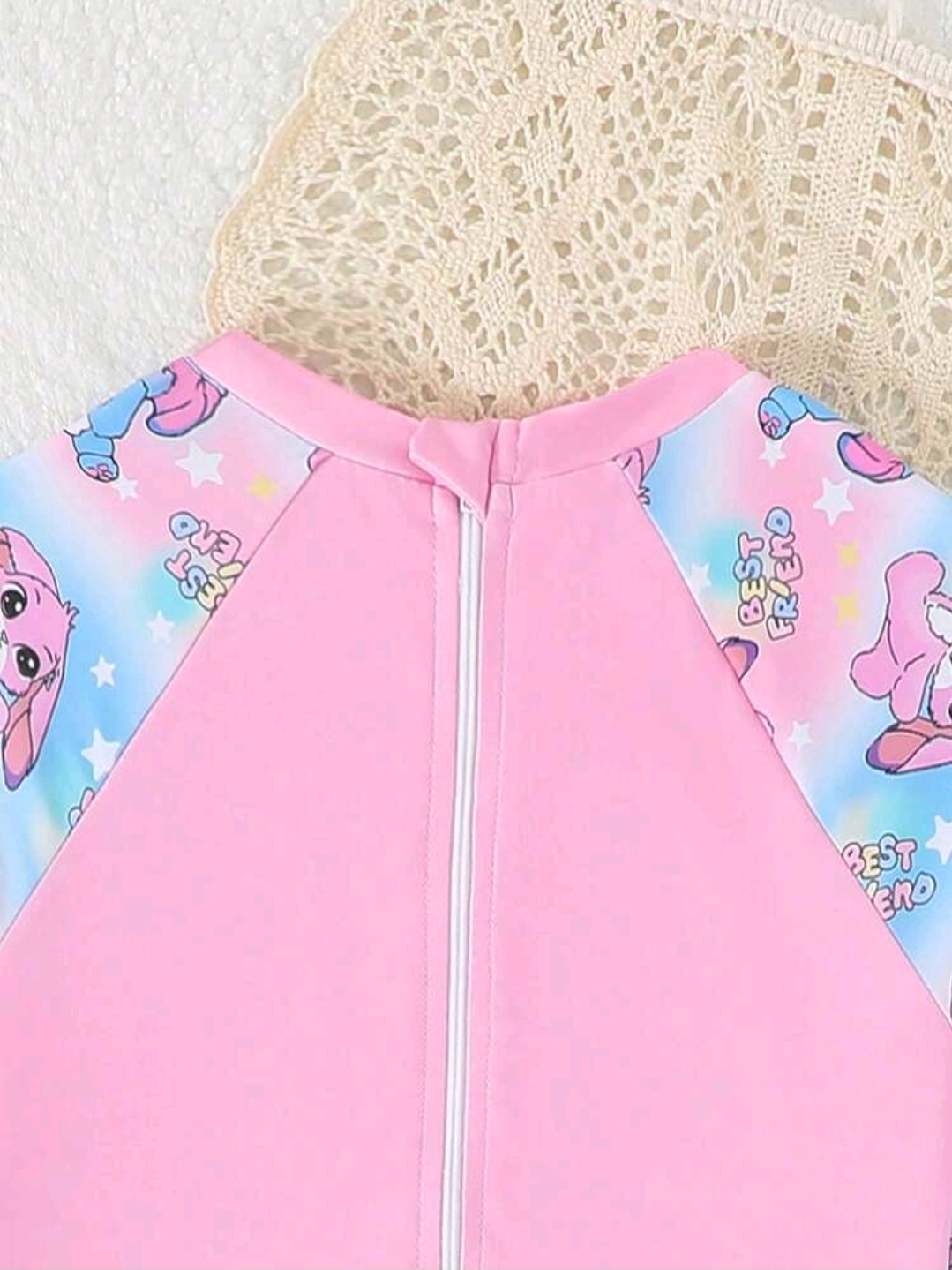 Girls Cartoon Character Stitch Long Sleeve Swimsuit, Long Pants Swimwear Set Kids, KSW-005