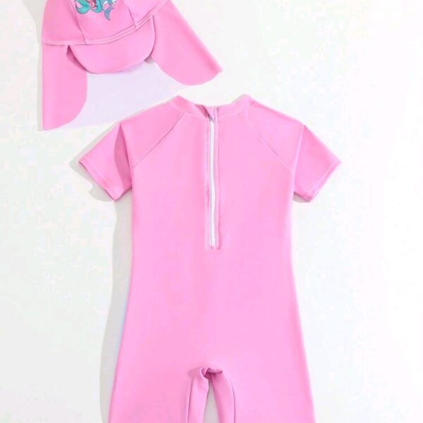 Young Girl One-Piece Swimsuit With Printed Design And Free Cap Swimwear, Kids, KSW-006