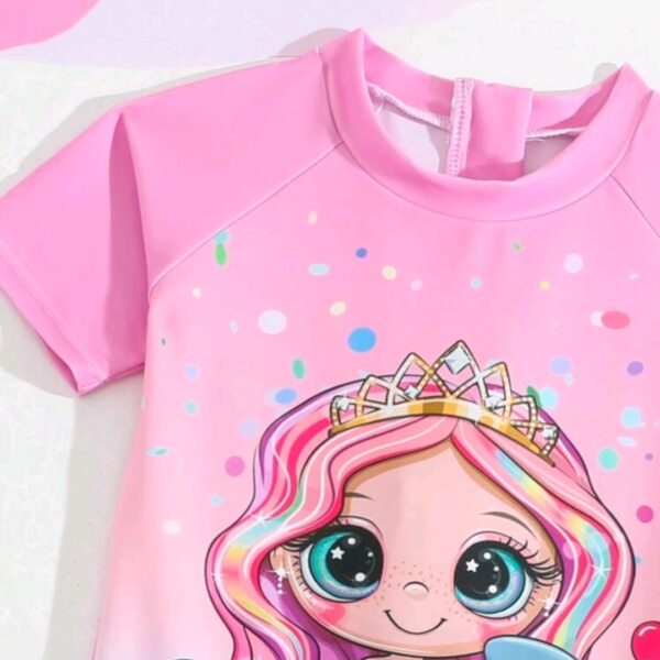 Young Girl One-Piece Swimsuit With Printed Design And Free Cap Swimwear, Kids, KSW-006