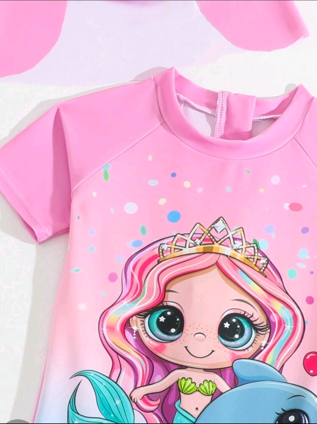 Young Girl One-Piece Swimsuit With Printed Design And Free Cap Swimwear, Kids, KSW-006