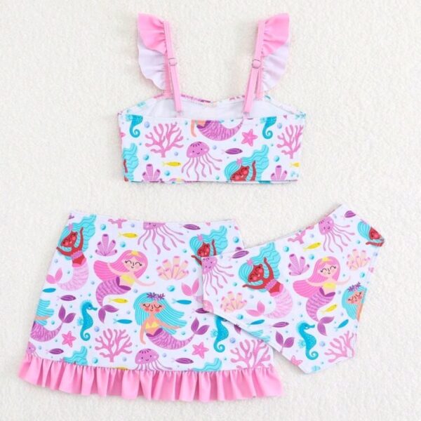 3 Pieces Young Girls Printed Bikini Set With Ruffles,Kids Swimsuits, Kids, KSW-007