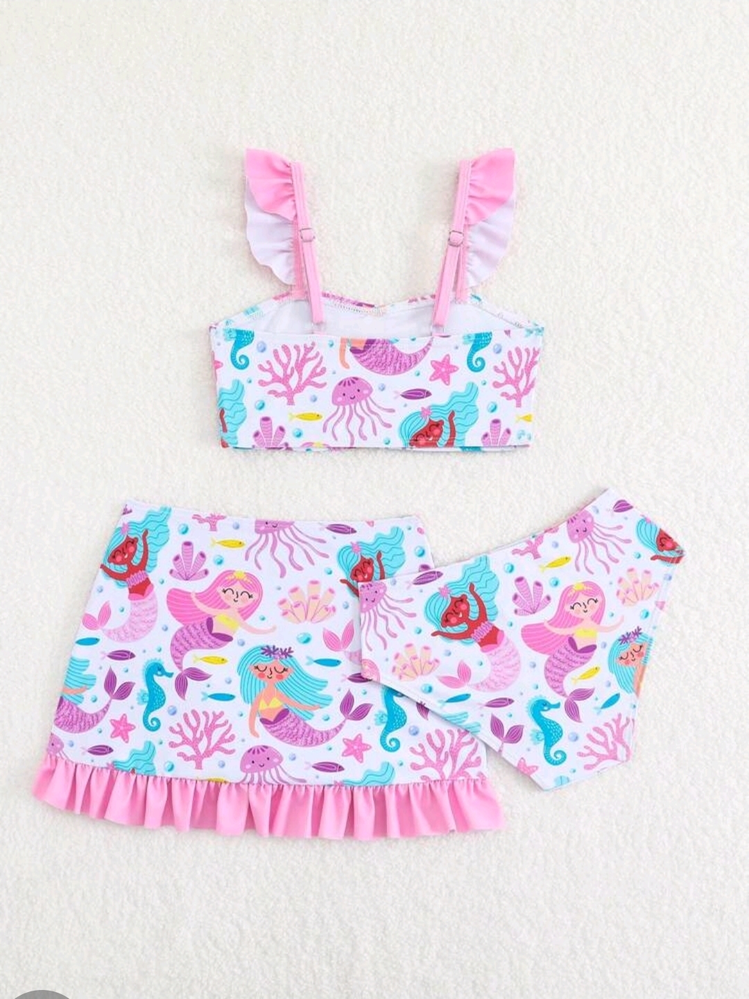 3 Pieces Young Girls Printed Bikini Set With Ruffles,Kids Swimsuits, Kids, KSW-007