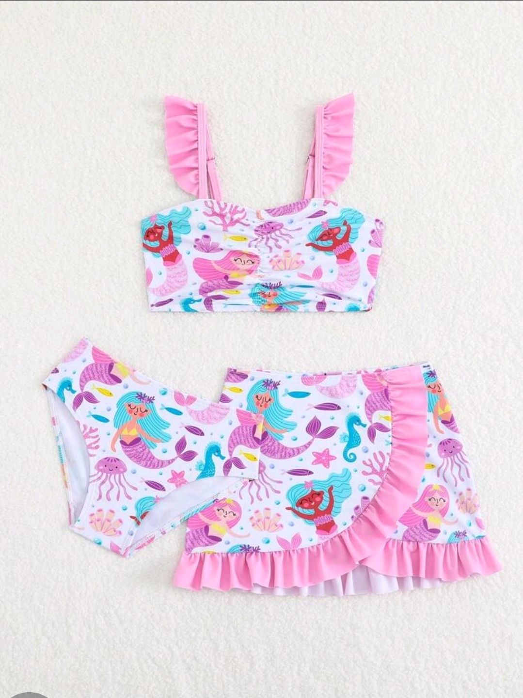 3 Pieces Young Girls Printed Bikini Set With Ruffles,Kids Swimsuits, Kids, KSW-007