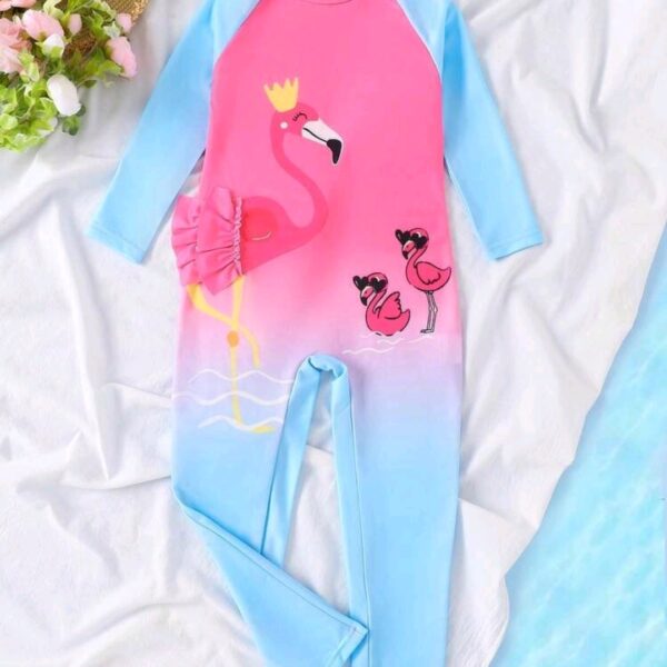 Young Girls Color Pink & Blue, Crown, Flamingo, Sleeve One-Piece Jumpsuit, KSW-0012