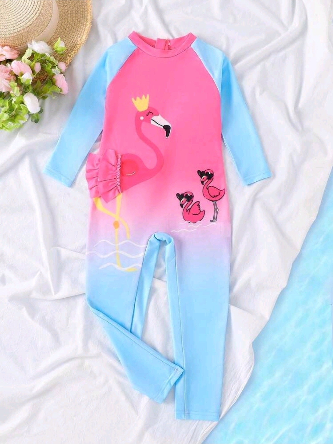 Young Girls Color Pink & Blue, Crown, Flamingo, Sleeve One-Piece Jumpsuit, KSW-0012