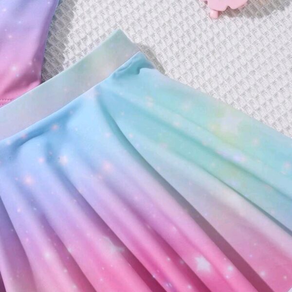 Young Girl Unicorn Print 3-Piece Swimsuit Set: One-Piece Swimsuit + Cover Up Skirt, Kids, KSW-0013
