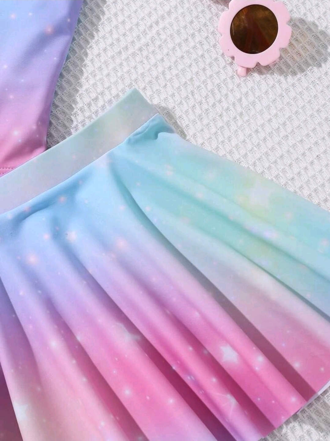 Young Girl Unicorn Print 3-Piece Swimsuit Set: One-Piece Swimsuit + Cover Up Skirt, Kids, KSW-0013