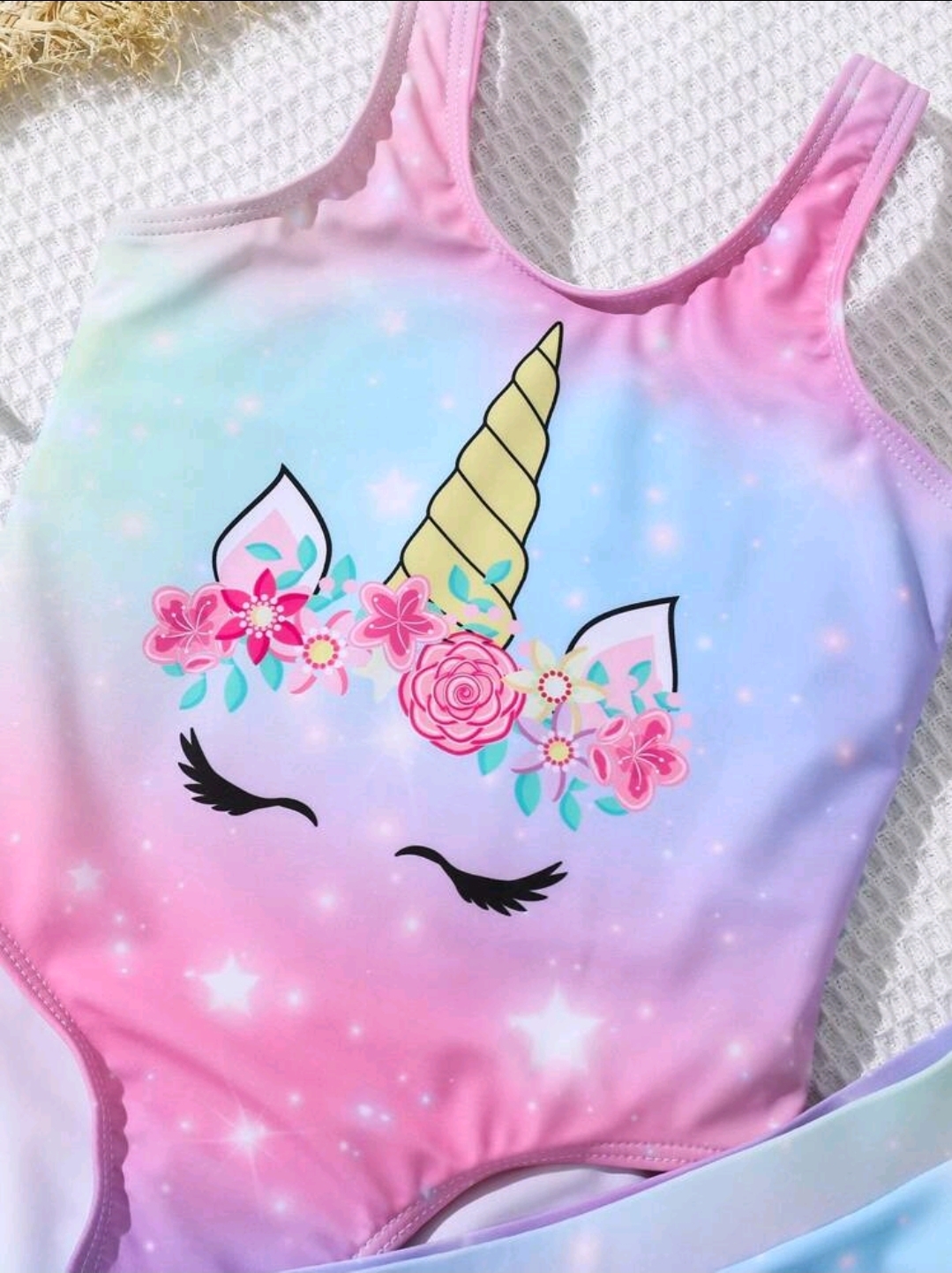 Young Girl Unicorn Print 3-Piece Swimsuit Set: One-Piece Swimsuit + Cover Up Skirt, Kids, KSW-0013