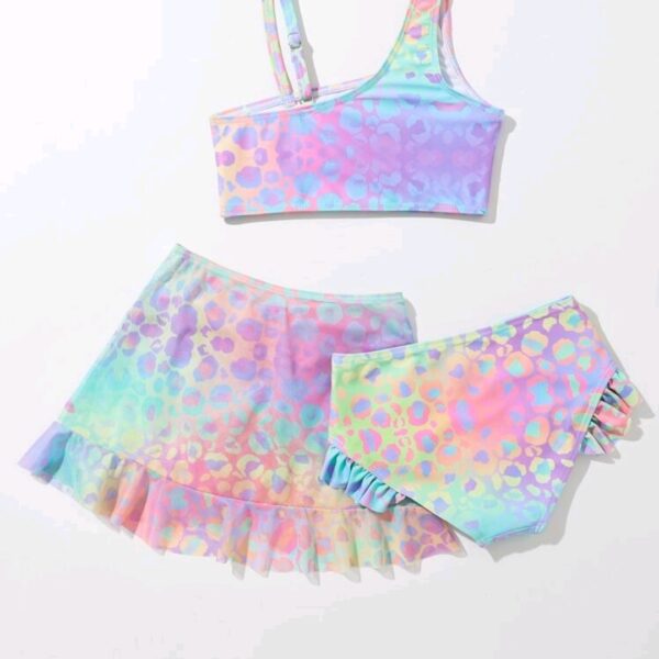 Young Girl 3packs Leopard Print Bikini Set & Beach Skirt Summer Beach  , Kids, KSW-0014