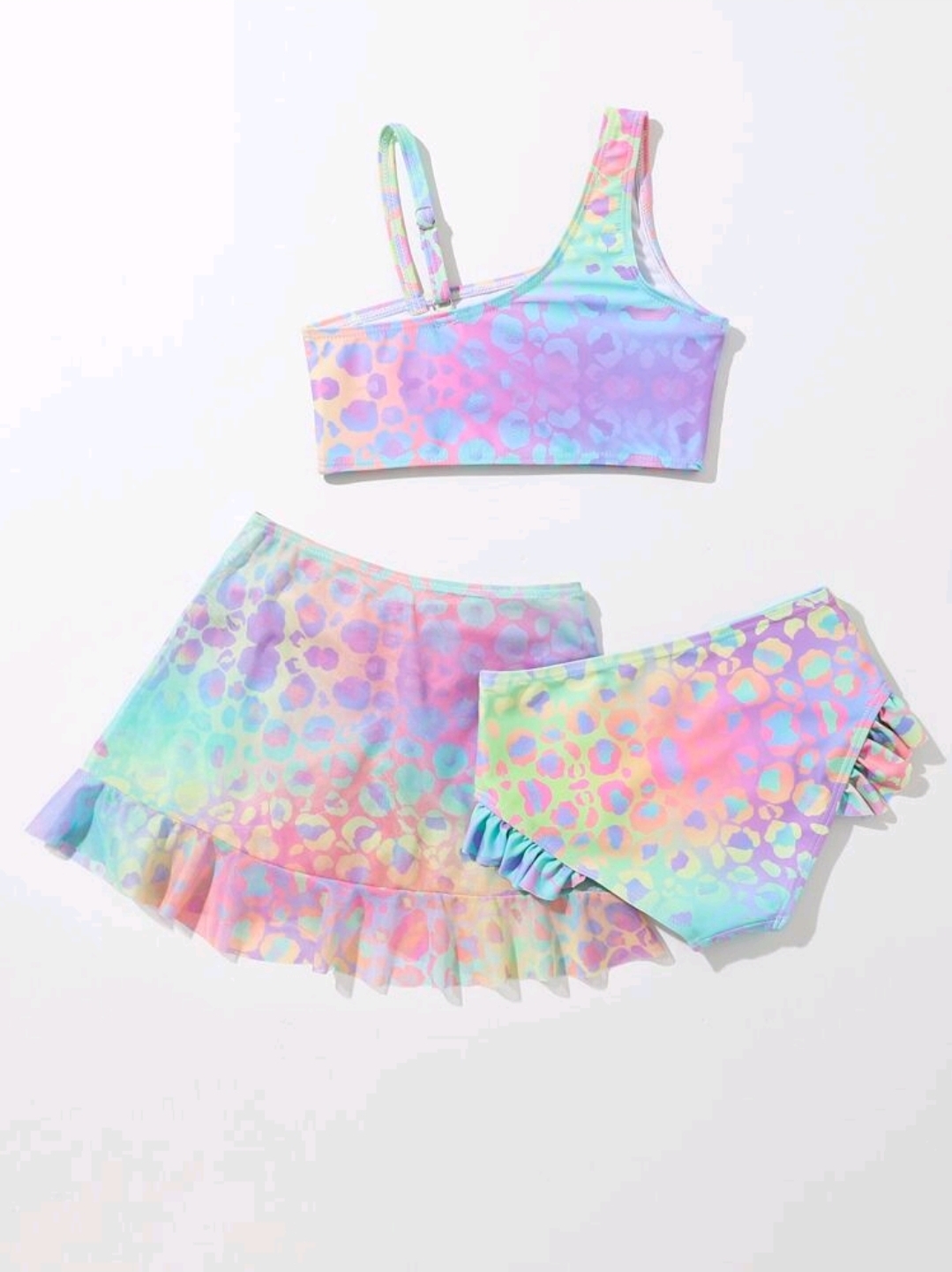 Young Girl 3packs Leopard Print Bikini Set & Beach Skirt Summer Beach  , Kids, KSW-0014