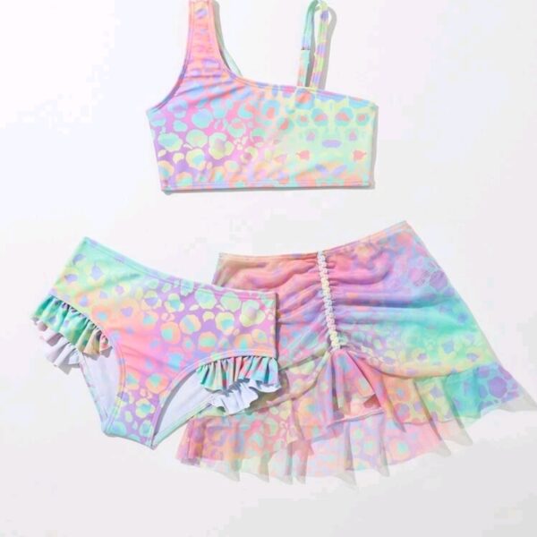 Young Girl 3packs Leopard Print Bikini Set & Beach Skirt Summer Beach  , Kids, KSW-0014