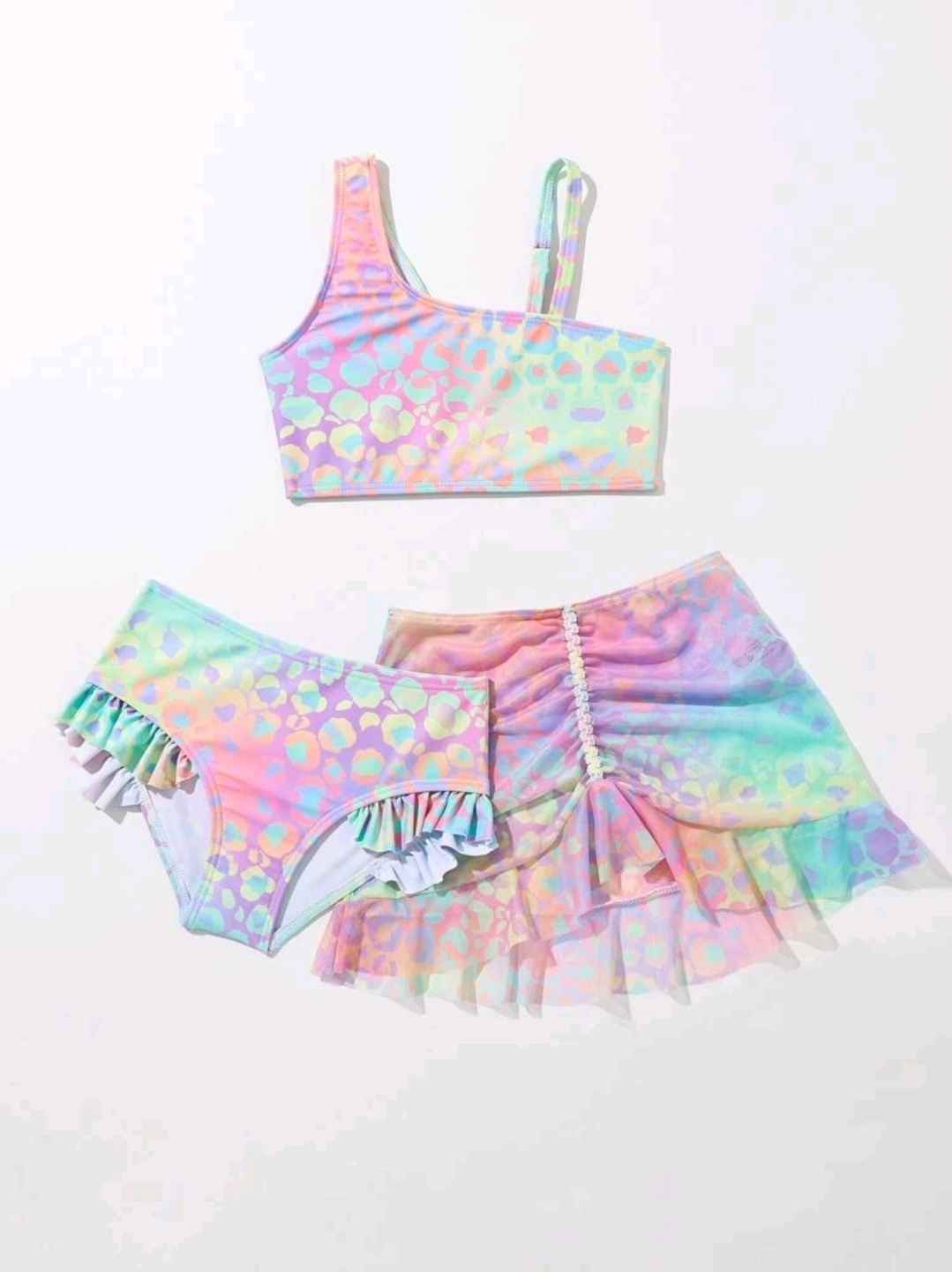 Young Girl 3packs Leopard Print Bikini Set & Beach Skirt Summer Beach  , Kids, KSW-0014