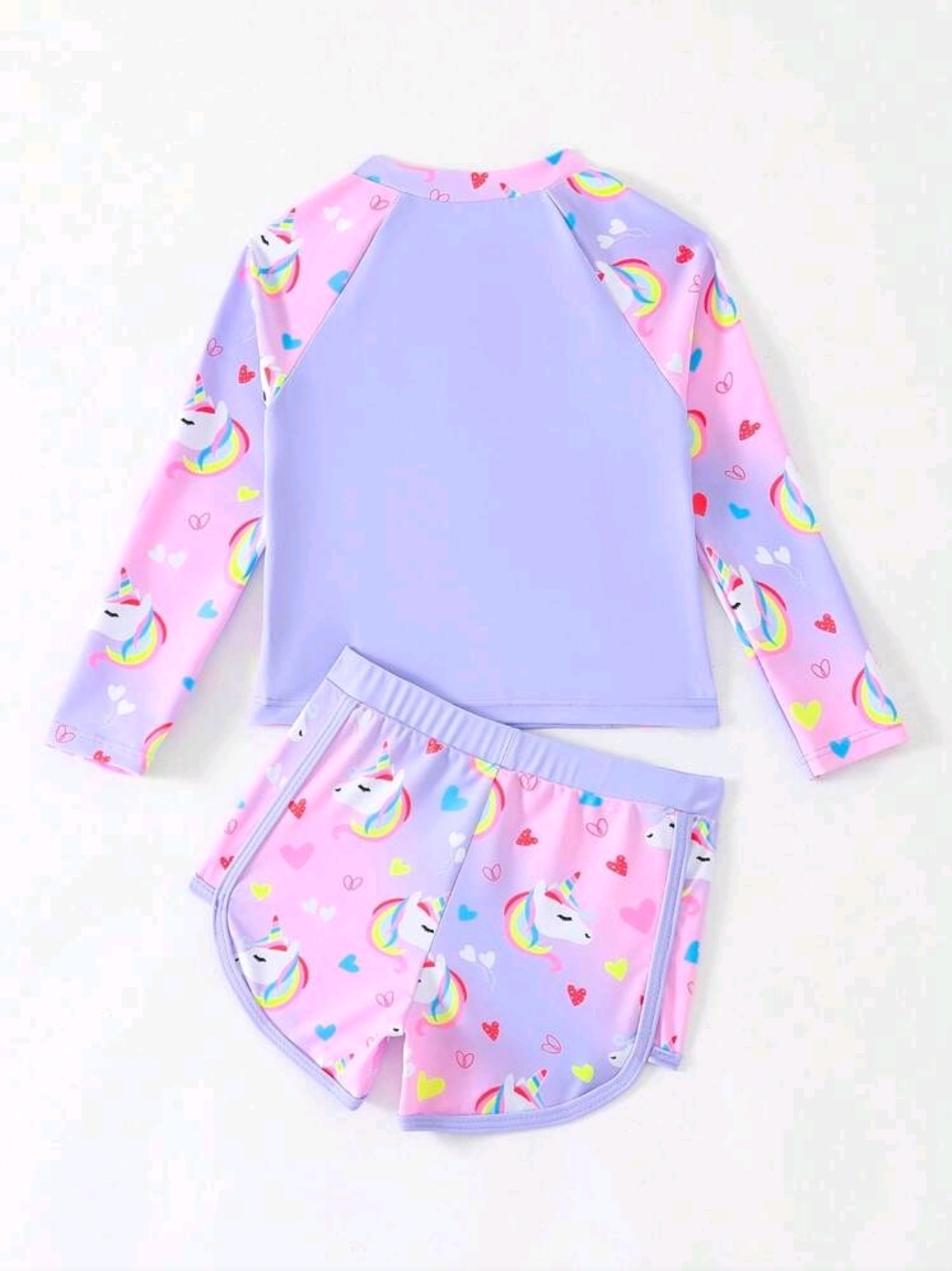 Young Girls Long Sleeve Rash Guard Swimsuits,2 Pieces Unicorn Floral Print , Kids, KSW-0015