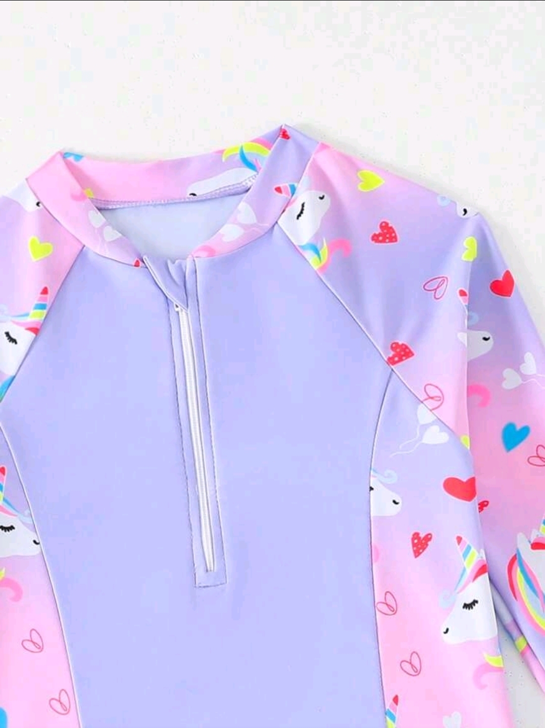 Young Girls Long Sleeve Rash Guard Swimsuits,2 Pieces Unicorn Floral Print , Kids, KSW-0015