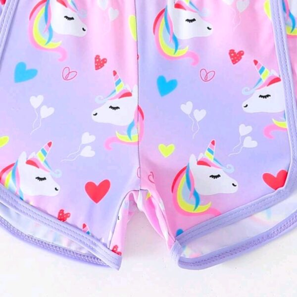 Young Girls Long Sleeve Rash Guard Swimsuits,2 Pieces Unicorn Floral Print , Kids, KSW-0015