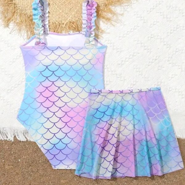 2pcs Tween Girl Fish Scale Print Bikini Swimwear Set Comfy Bathing Suit Kids, KSW-0018
