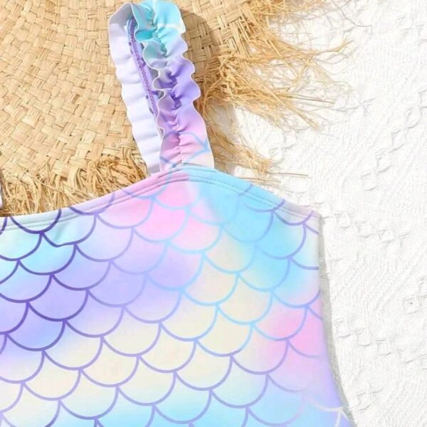 2pcs Tween Girl Fish Scale Print Bikini Swimwear Set Comfy Bathing Suit Kids, KSW-0018