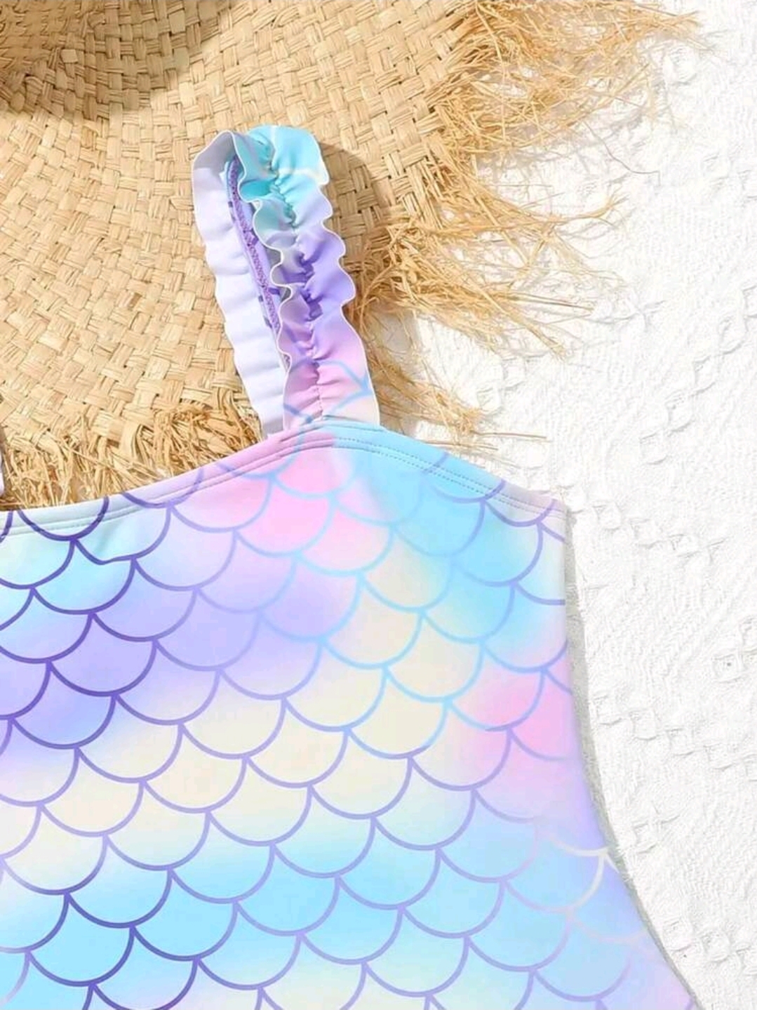 2pcs Tween Girl Fish Scale Print Bikini Swimwear Set Comfy Bathing Suit Kids, KSW-0018