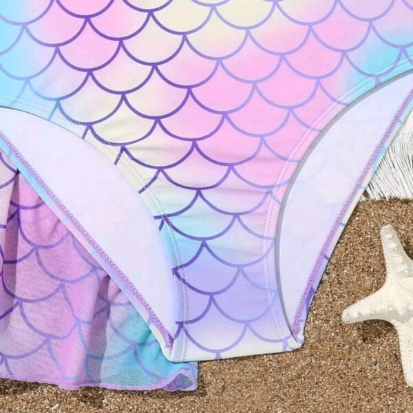 2pcs Tween Girl Fish Scale Print Bikini Swimwear Set Comfy Bathing Suit Kids, KSW-0018