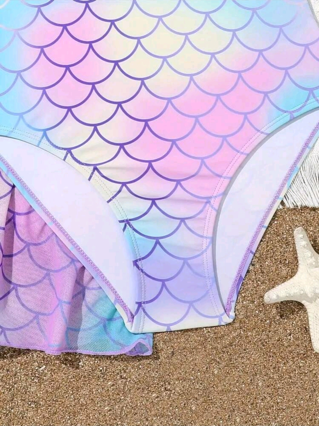 2pcs Tween Girl Fish Scale Print Bikini Swimwear Set Comfy Bathing Suit Kids, KSW-0018