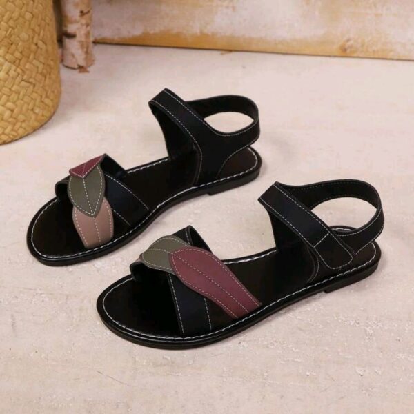 Black Flat Sandals Beige Colorblock Flat Sandals , WSH-002
