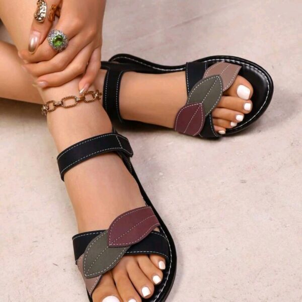 Black Flat Sandals Beige Colorblock Flat Sandals , WSH-002