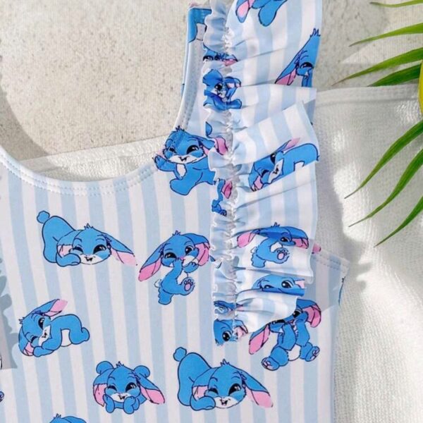 Young Girls Cute Stitch Ruffled One-Piece Swimsuit Kids, KSW-0020