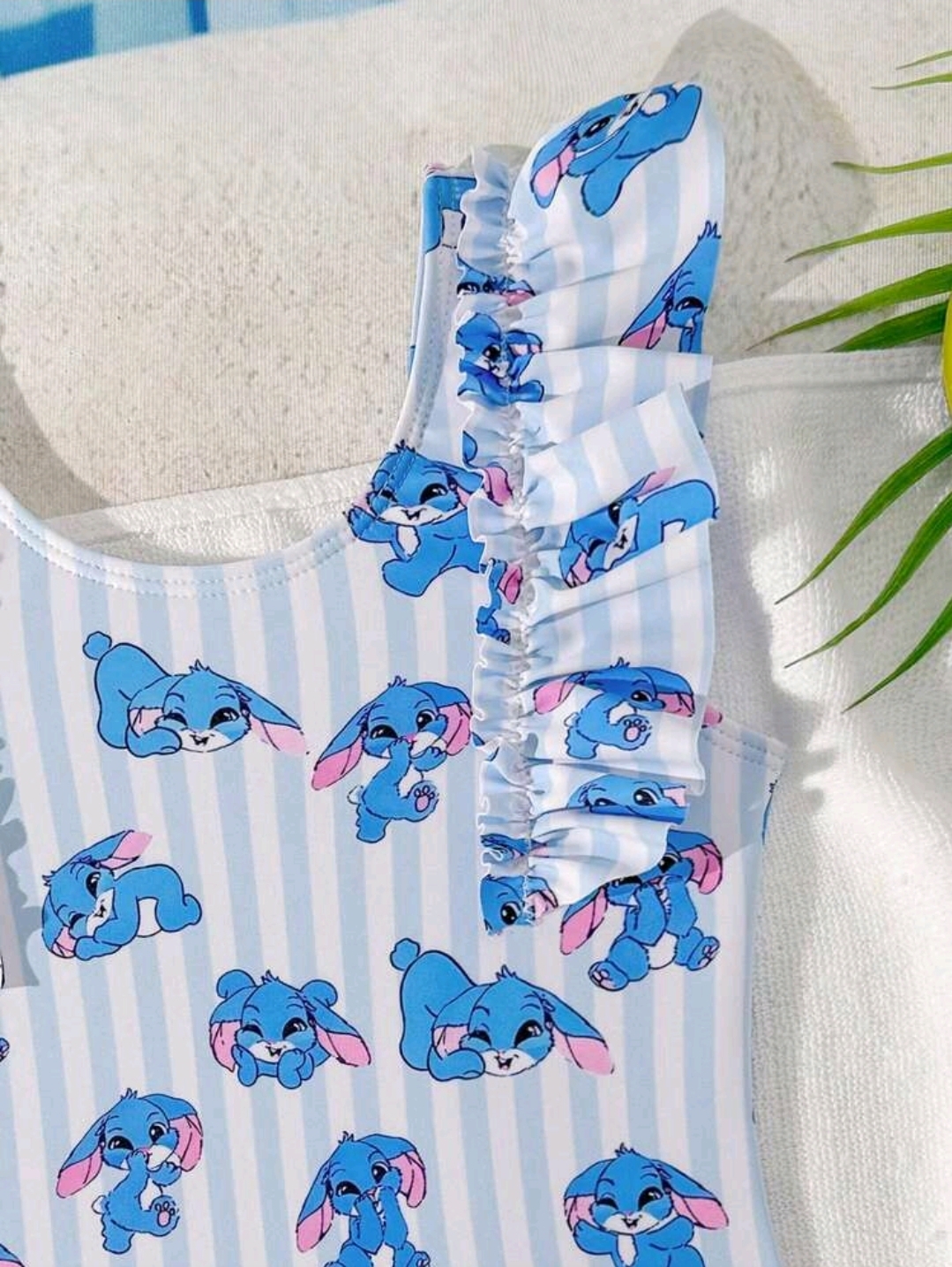 Young Girls Cute Stitch Ruffled One-Piece Swimsuit Kids, KSW-0020