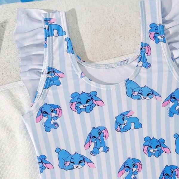 Young Girls Cute Stitch Ruffled One-Piece Swimsuit Kids, KSW-0020