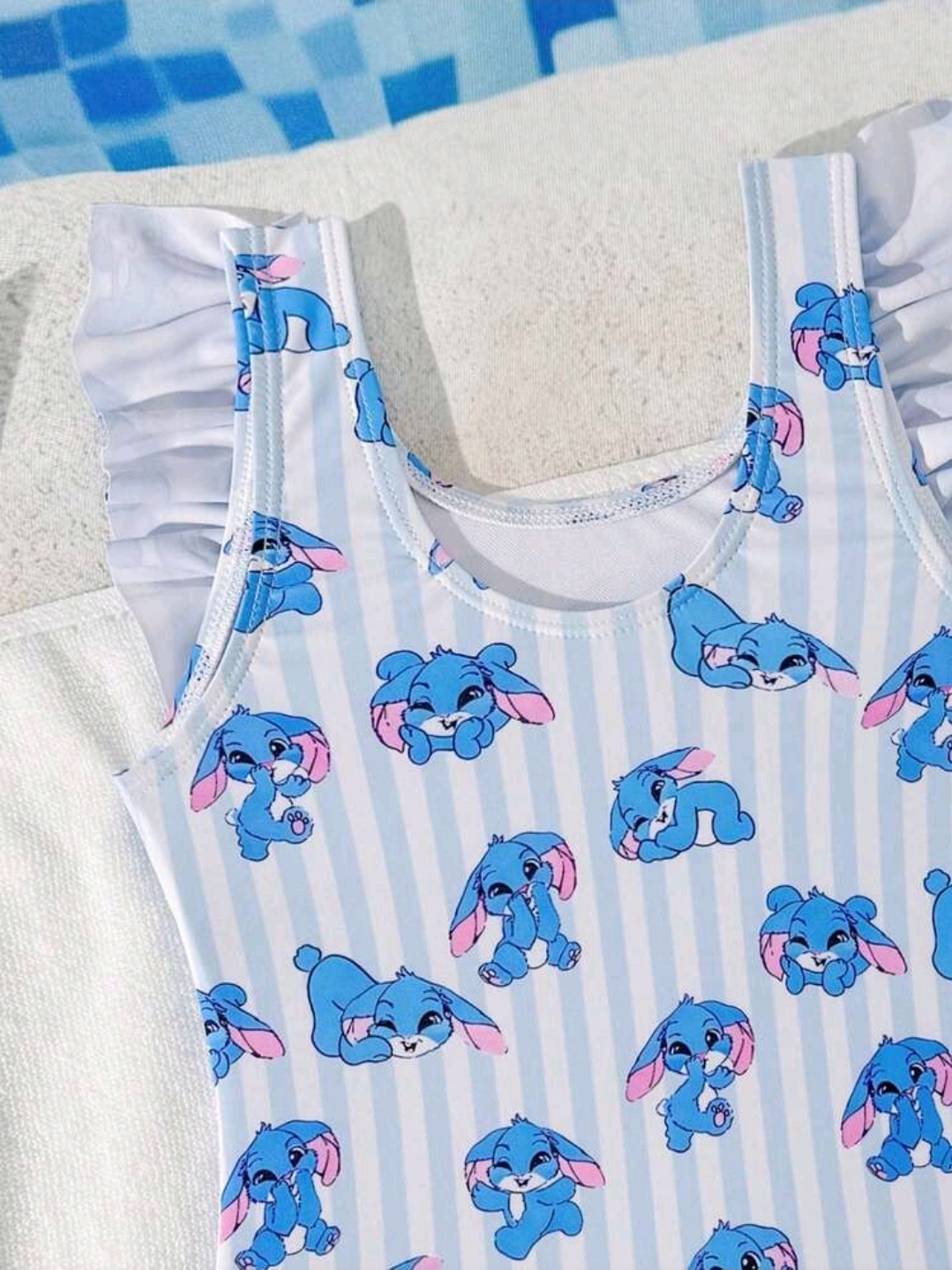 Young Girls Cute Stitch Ruffled One-Piece Swimsuit Kids, KSW-0020
