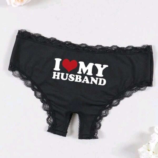 Women's Black Lace Printed Sexy Open Crotch Briefs Panties, WLG-004