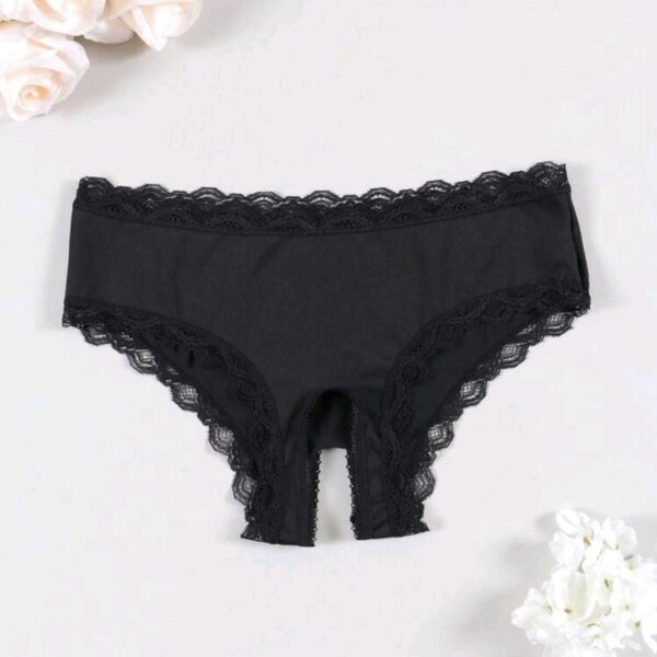 Women's Black Lace Printed Sexy Open Crotch Briefs Panties, WLG-004