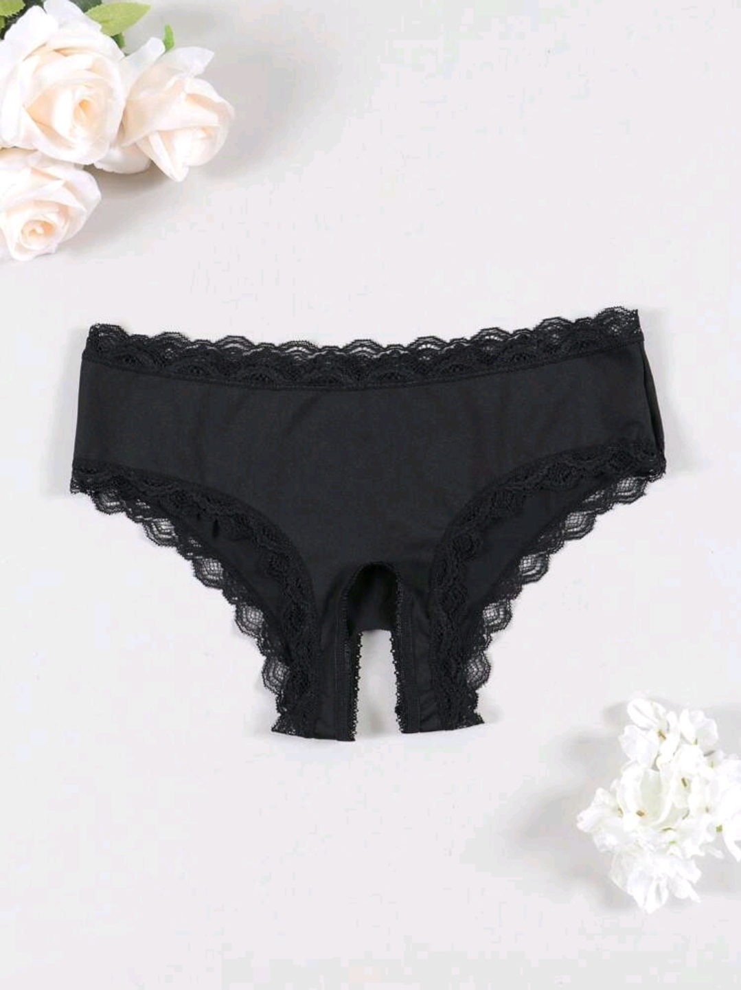 Women's Black Lace Printed Sexy Open Crotch Briefs Panties, WLG-004