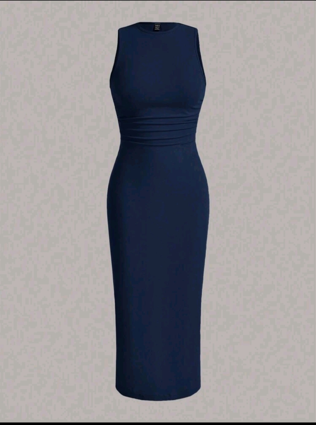 Navy Blue Solid Color Ruched Waist Tank Dress, WDR-003
