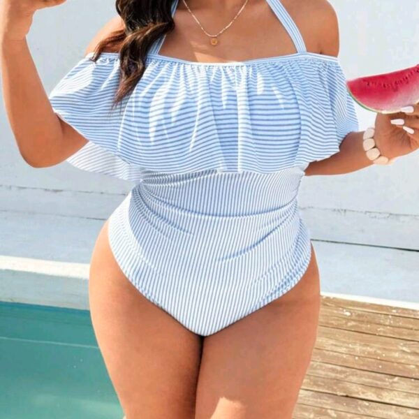 Plus Size Women Swimsuit, Blue & White One-Piece Swimwear WSW-0013