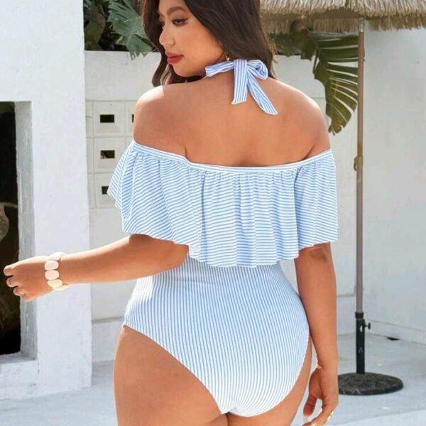 Plus Size Women Swimsuit, Blue & White One-Piece Swimwear WSW-0013