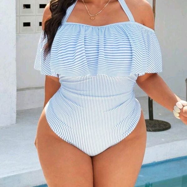 Plus Size Women Swimsuit, Blue & White One-Piece Swimwear WSW-0013