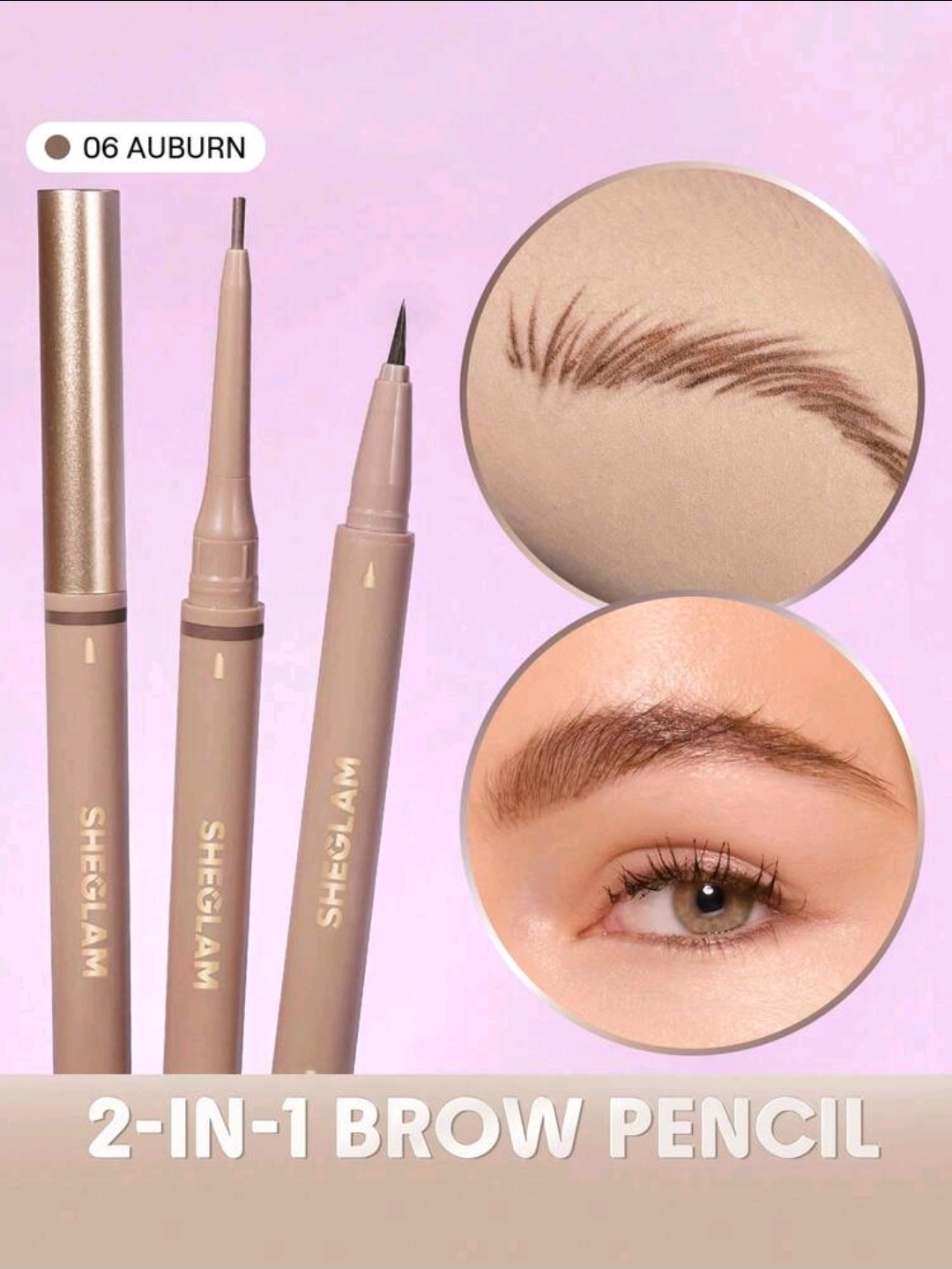 SHEGLAM 2-In-1 ( Auburn Color ) Brow Pencil-Waterproof Liquid Eyebrow Makeup, WMU-004