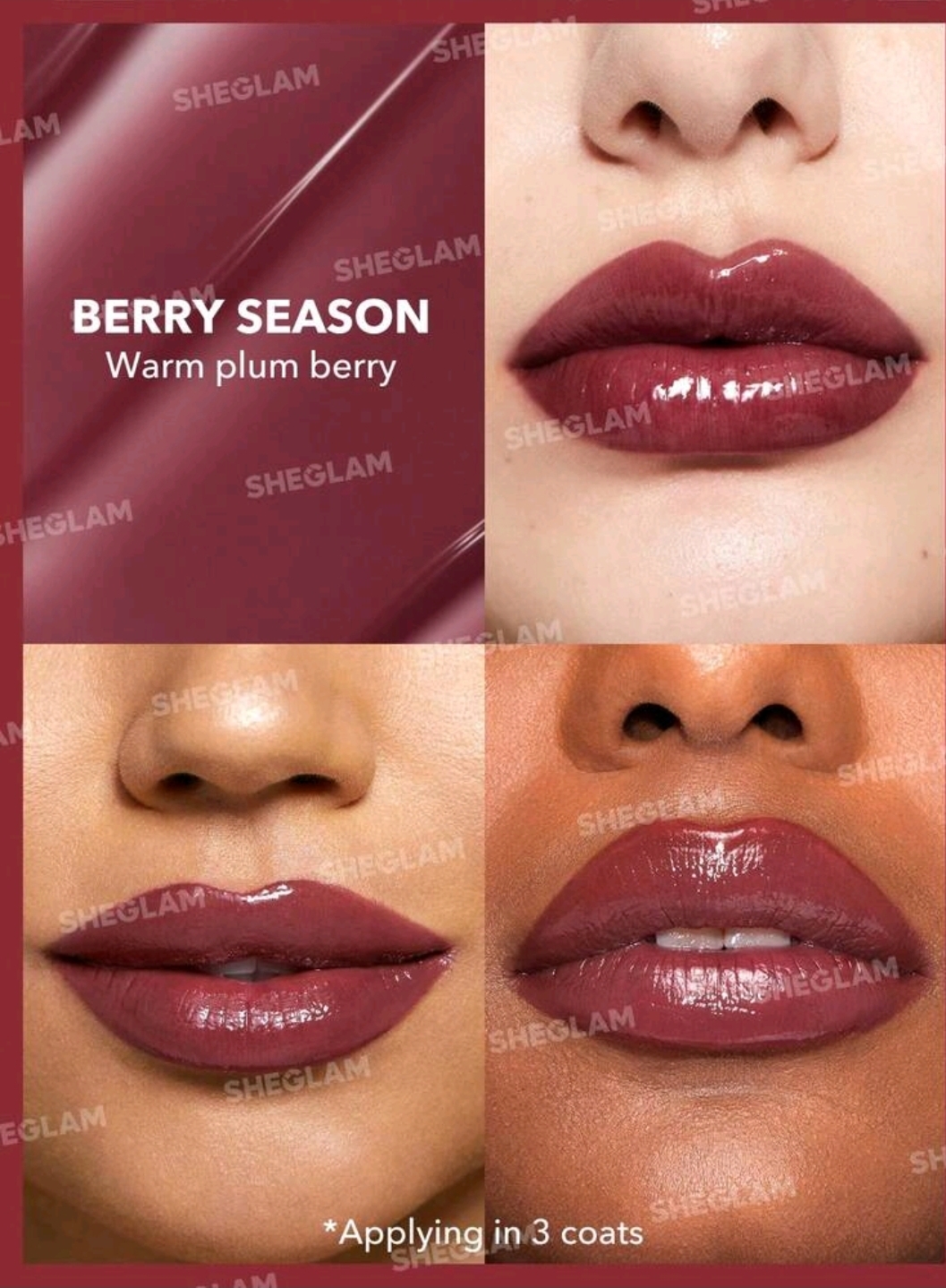 SHEGLAM Lip Plumper- ( Berry Season color ) Solid Lip Gloss Non-Stick Makeup, WMU-005