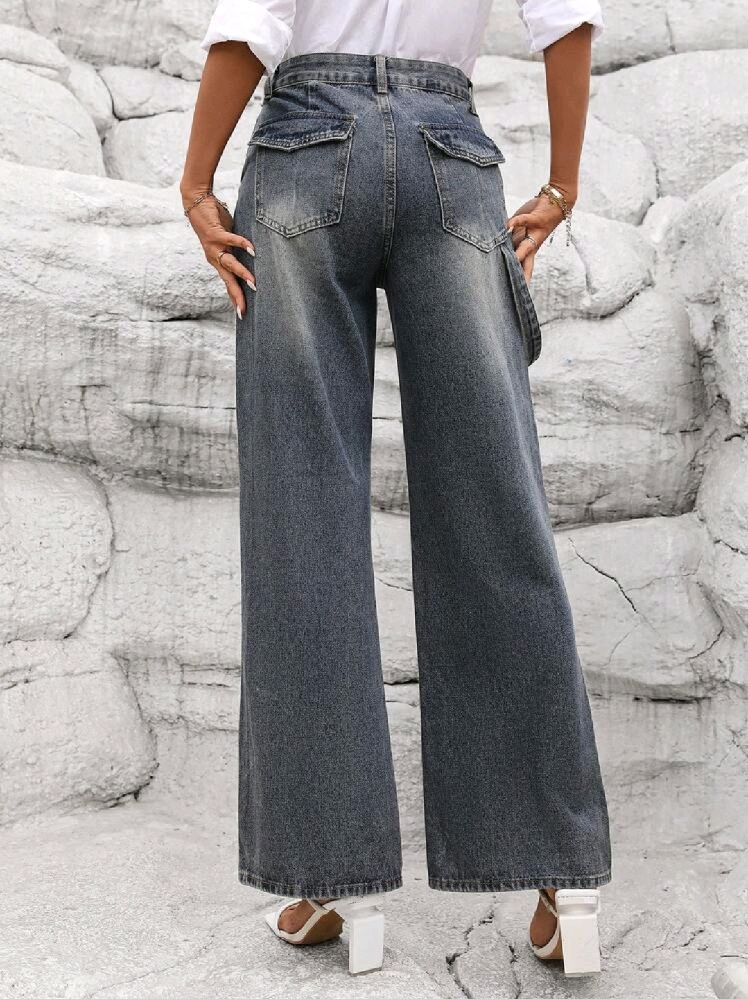 Front Button Pocket Casual Denim Jeans, WJN-004