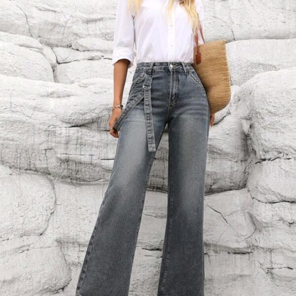 Front Button Pocket Casual Denim Jeans, WJN-004