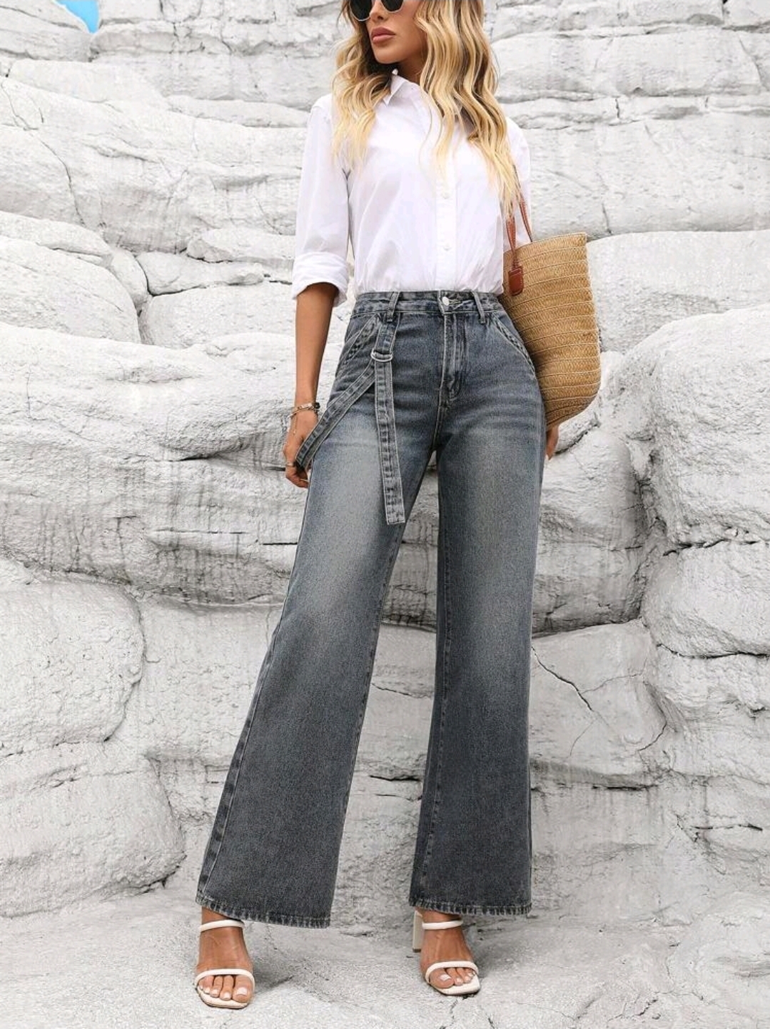 Front Button Pocket Casual Denim Jeans, WJN-004