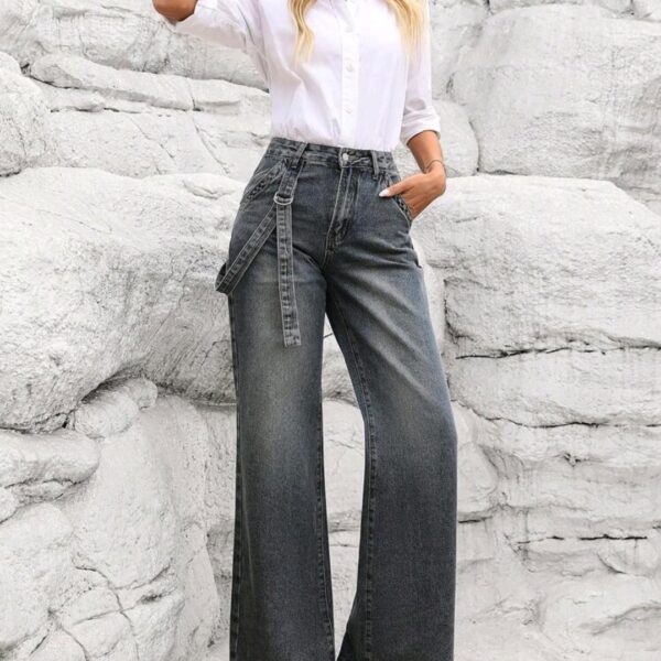 Front Button Pocket Casual Denim Jeans, WJN-004