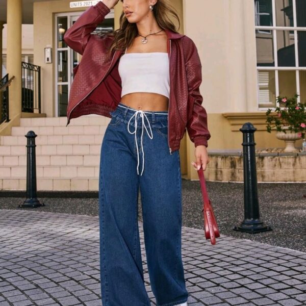 Women's Pockets Flared Loose Casual Jeans, WJN-003